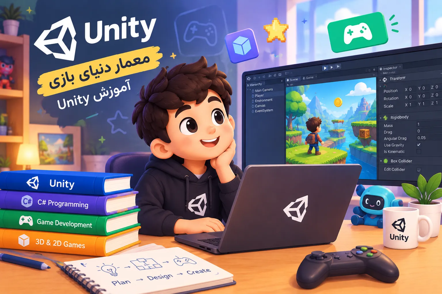 تصویر آموزش بازی‌سازی با Unity برای کودکان و نوجوانان؛ آشنایی با محیط یونیتی و ساخت بازی‌های سه‌بعدی